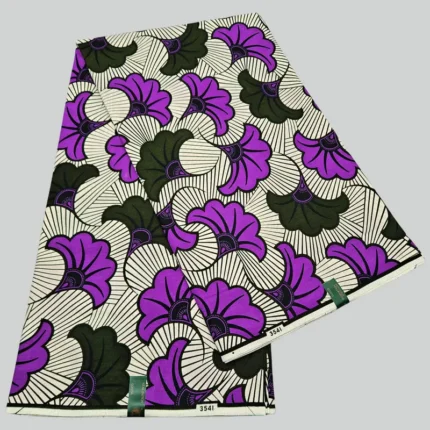 100% Cotton Dutch Wax Hollandaise Fabric Purple, Black and White