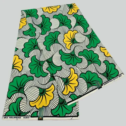 Dutch Wax Hollandaise Fabric Green, White and Yellow