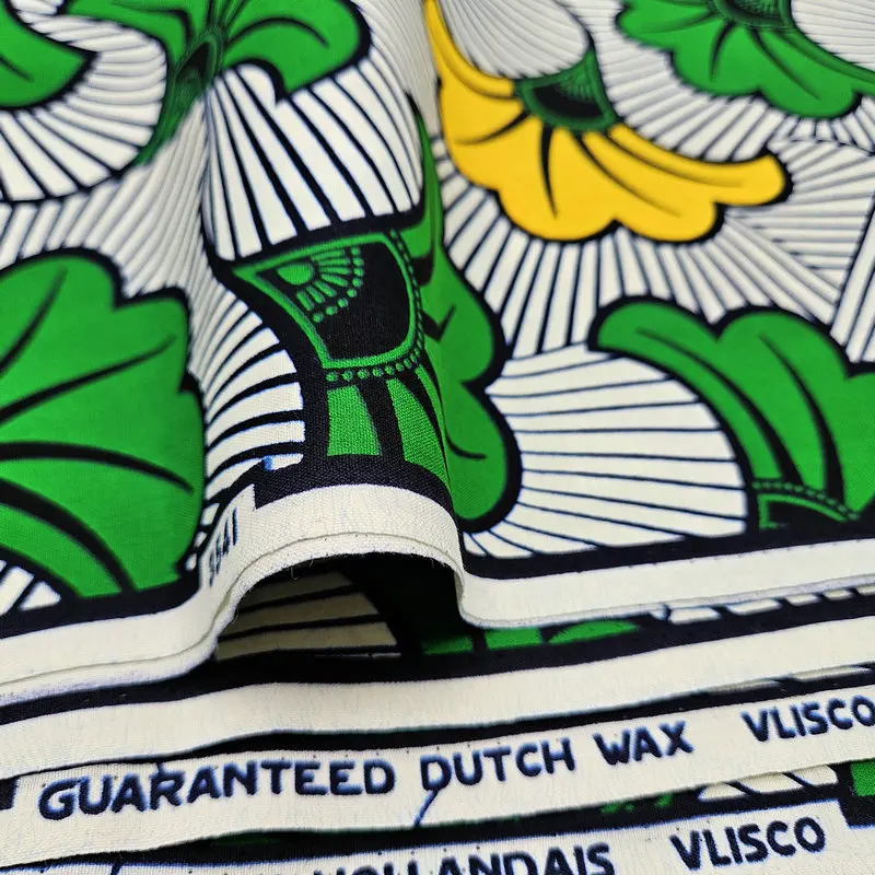 Dutch Wax Hollandaise Fabric Green, White and Yellow