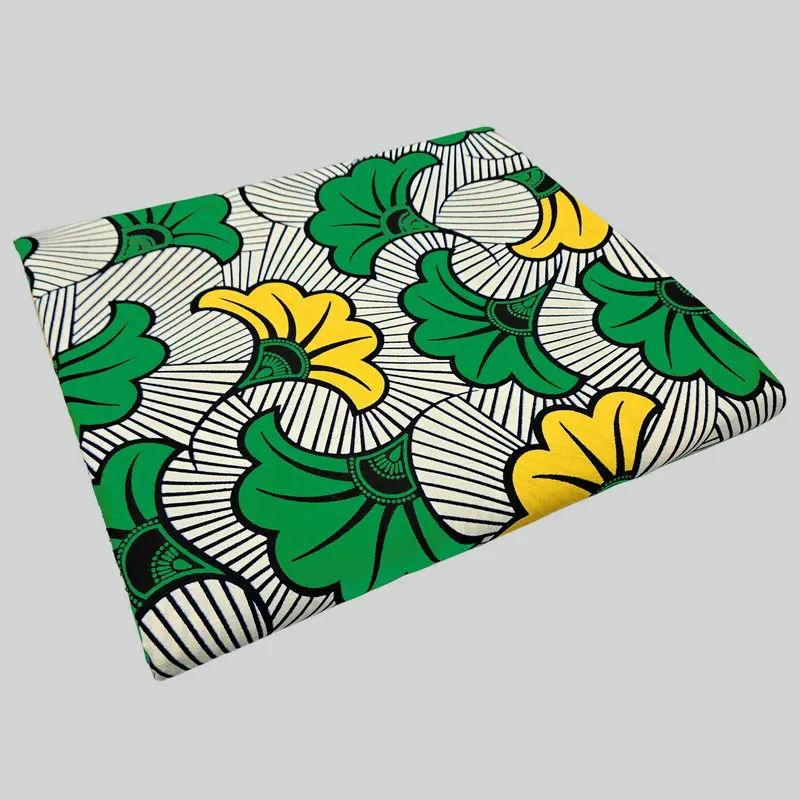 Dutch Wax Hollandaise Fabric Green, White and Yellow