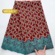 SJD LACE Swiss Voile African Cotton Lace Fabric 2025 High Quality 5 Yards Nigerian Cotton Lace for Sewing Women Party Dress 4460