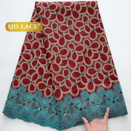 SJD LACE Swiss Voile African Cotton Lace Fabric 2025 High Quality 5 Yards Nigerian Cotton Lace for Sewing Women Party Dress 4460
