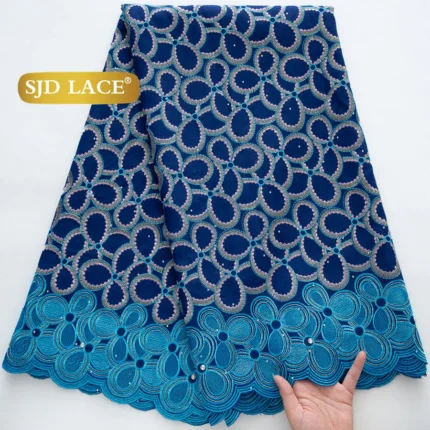 SJD LACE Swiss Voile African Cotton Lace Fabric 2025 High Quality 5 Yards Nigerian Cotton Lace for Sewing Women Party Dress 4460