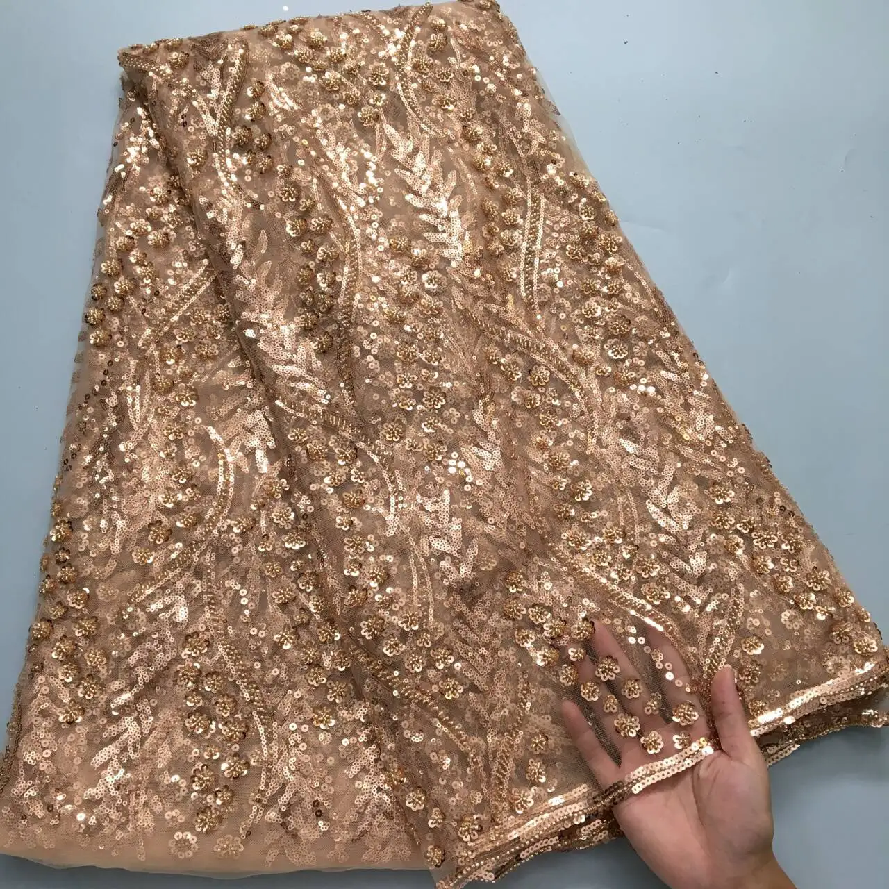 kf-S4c8bbe62b2e54f6f9e2b12cfc63041eam SJD LACE French Mesh Bridal Lace Fabric Beads African Sequins Lace 2025 Hot Sale Nigerian Beads For Women Wedding Dress Sew 3803 - Image 1