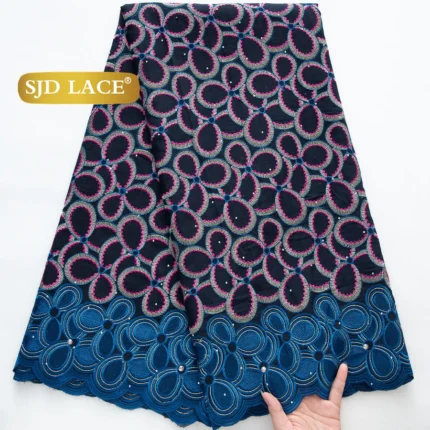 SJD LACE Swiss Voile African Cotton Lace Fabric 2025 High Quality 5 Yards Nigerian Cotton Lace for Sewing Women Party Dress 4460
