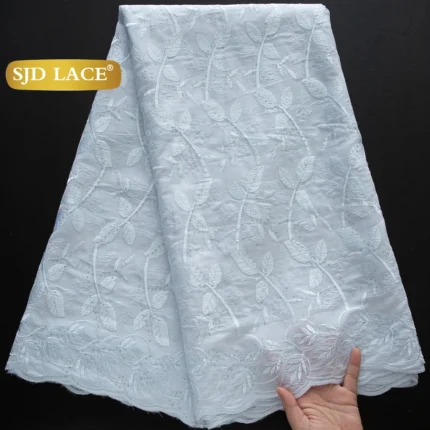 SJD LACE Swiss Voile African Cotton Lace Fabric 2025 High Quality 5 Yards Nigerian Cotton Lace for Sewing Women Party Dress 4460